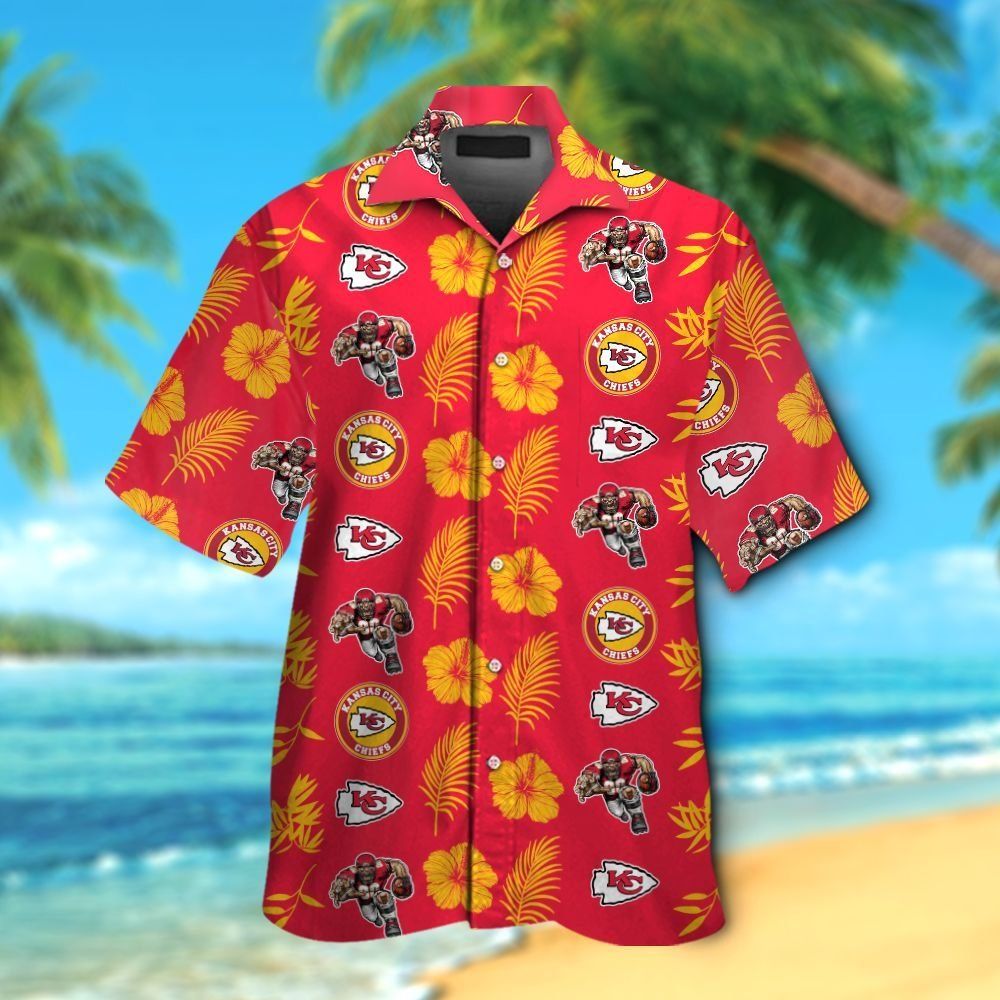 Kansas City Chiefs Short Sleeve Button Up Tropical Hawaiian Shirt VER014 Unisex T-shirt, Sweatshirt, Hoodie, Long Sleeve Tee - T-Shirt, Sweatshirt, Hoodie