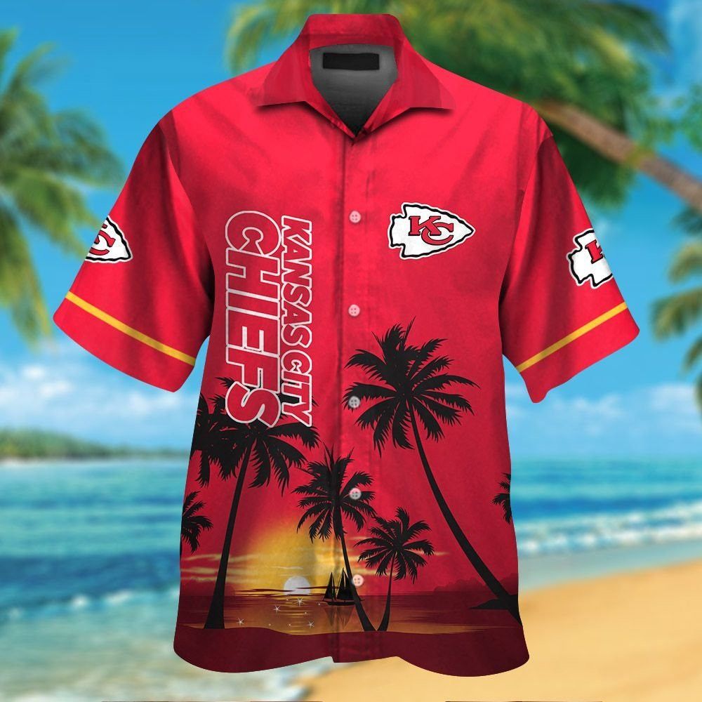 Kansas City Chiefs Short Sleeve Button Up Tropical Hawaiian Shirt VER017 Unisex T-shirt, Sweatshirt, Hoodie, Long Sleeve Tee - T-Shirt, Sweatshirt, Hoodie