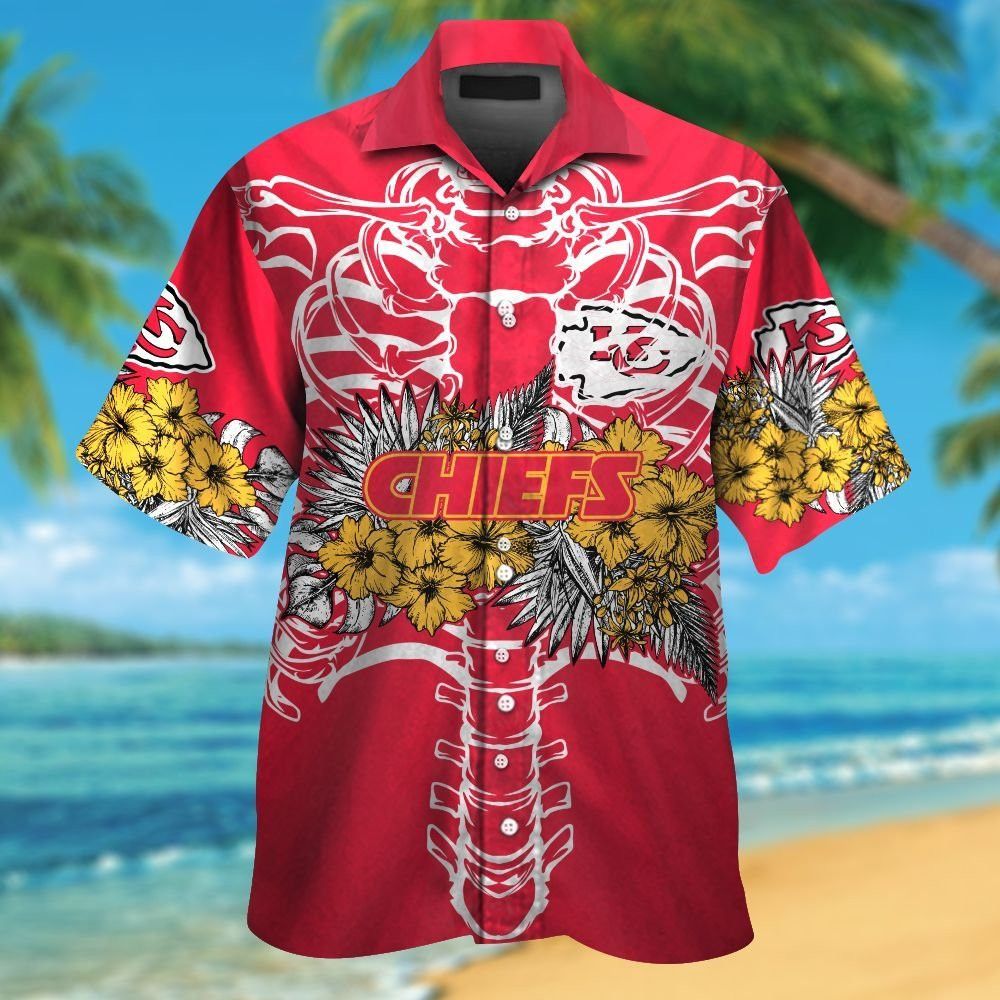 Kansas City Chiefs Short Sleeve Button Up Tropical Hawaiian Shirt VER019 Unisex T-shirt, Sweatshirt, Hoodie, Long Sleeve Tee - T-Shirt, Sweatshirt, Hoodie