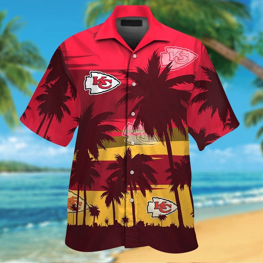 Kansas City Chiefs Short Sleeve Button Up Tropical Hawaiian Shirt VER020 Unisex T-shirt, Sweatshirt, Hoodie, Long Sleeve Tee - T-Shirt, Sweatshirt, Hoodie