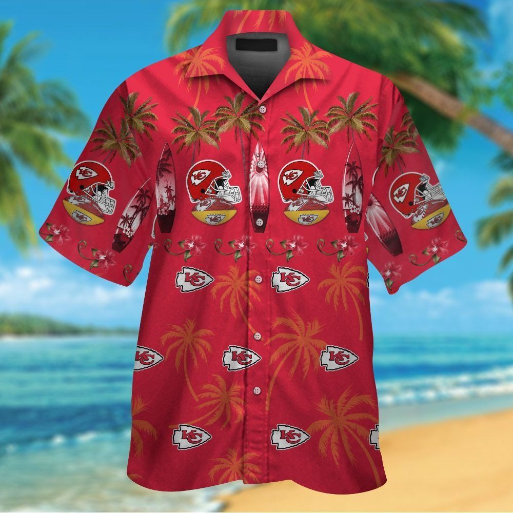 Kansas City Chiefs Short Sleeve Button Up Tropical Hawaiian Shirt VER021 Unisex T-shirt, Sweatshirt, Hoodie, Long Sleeve Tee - T-Shirt, Sweatshirt, Hoodie