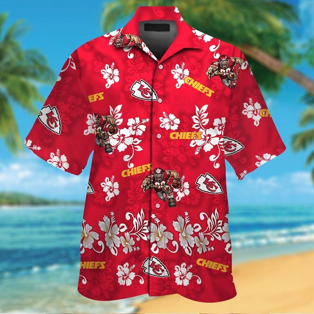 Kansas City Chiefs Short Sleeve Button Up Tropical Hawaiian Shirt VER025 Unisex T-shirt, Sweatshirt, Hoodie, Long Sleeve Tee - T-Shirt, Sweatshirt, Hoodie