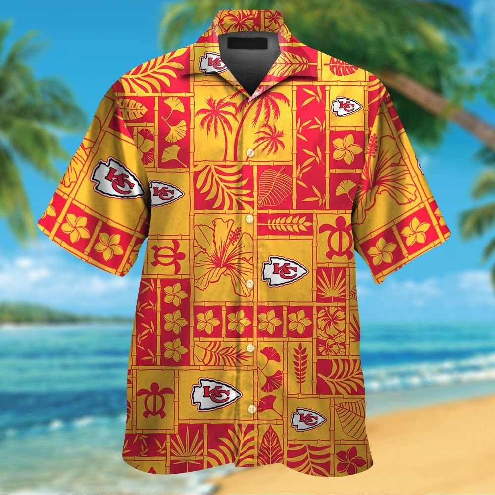 Kansas City Chiefs Short Sleeve Button Up Tropical Hawaiian Shirt VER026 Unisex T-shirt, Sweatshirt, Hoodie, Long Sleeve Tee - T-Shirt, Sweatshirt, Hoodie