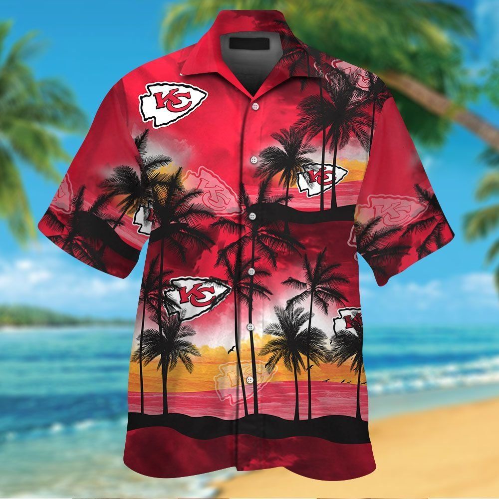 Kansas City Chiefs Short Sleeve Button Up Tropical Hawaiian Shirt VER027 Unisex T-shirt, Sweatshirt, Hoodie, Long Sleeve Tee - T-Shirt, Sweatshirt, Hoodie