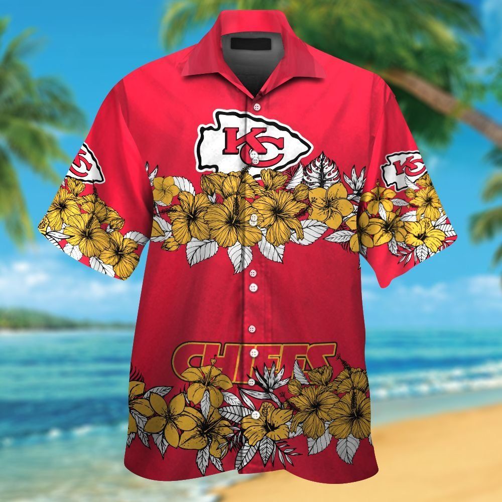 Kansas City Chiefs Short Sleeve Button Up Tropical Hawaiian Shirt VER06 Unisex T-shirt, Sweatshirt, Hoodie, Long Sleeve Tee - T-Shirt, Sweatshirt, Hoodie