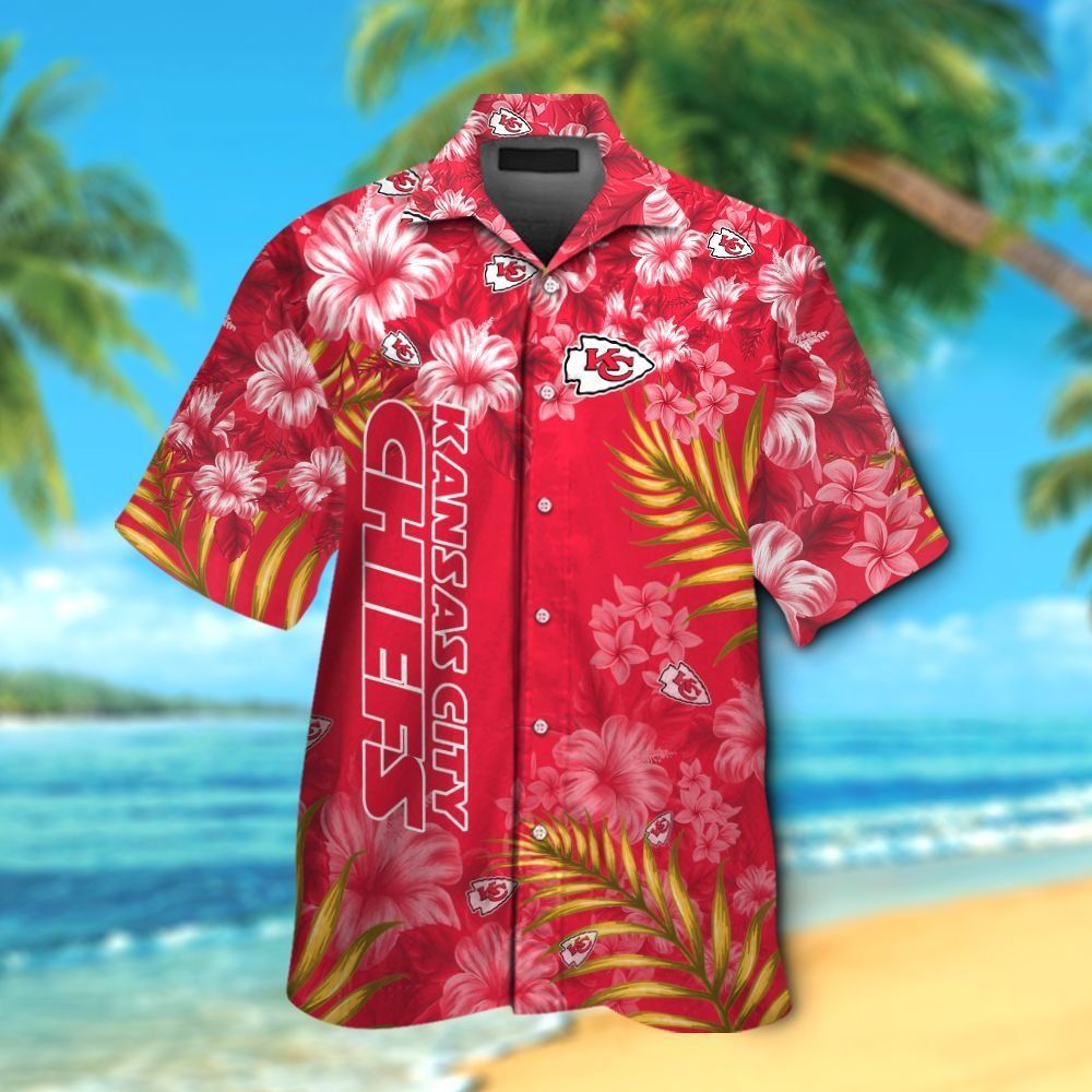 Kansas City Chiefs Short Sleeve Button Up Tropical Hawaiian Shirt VER08 Unisex T-shirt, Sweatshirt, Hoodie, Long Sleeve Tee - T-Shirt, Sweatshirt, Hoodie