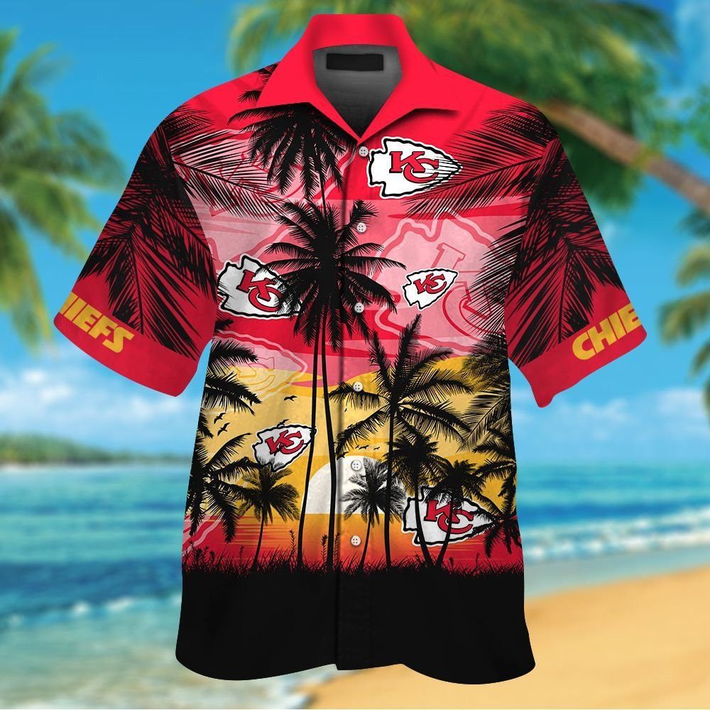 Kansas City Chiefs Short Sleeve Button Up Tropical Shirt Hawaiian Shirt Unisex T-shirt, Sweatshirt, Hoodie, Long Sleeve Tee - T-Shirt, Sweatshirt, Hoodie