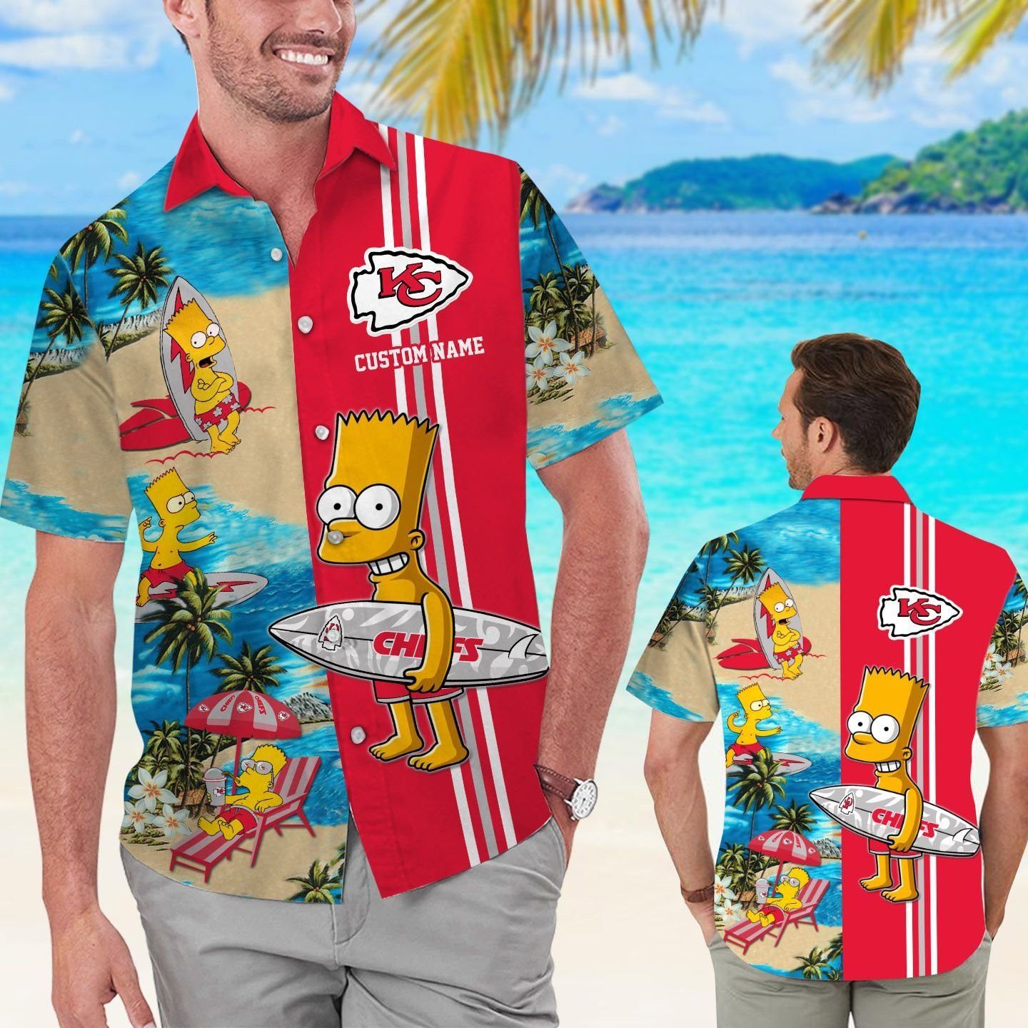 Kansas City Chiefs Simpsons Name Personalized Short Sleeve Button Up Tropical Hawaiian Shirt - T-Shirt, Sweatshirt, Hoodie