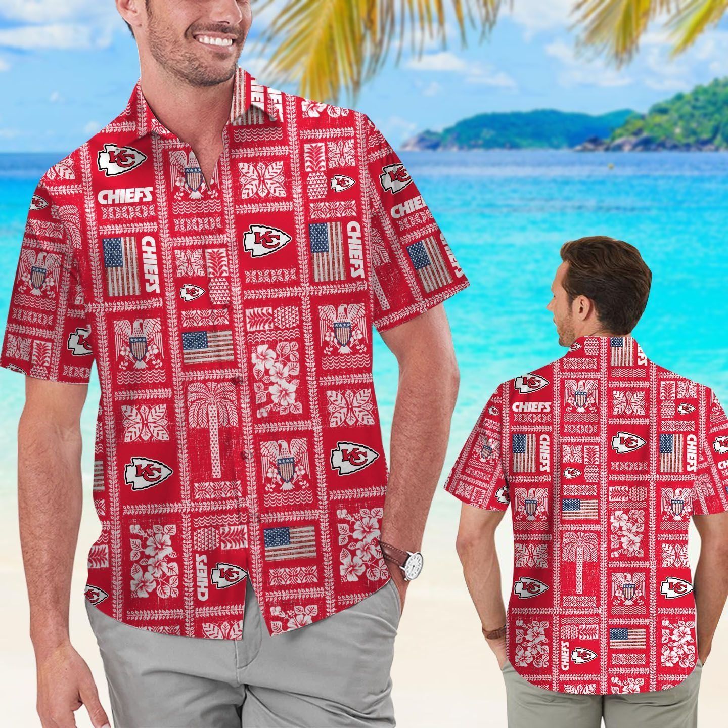 Kansas City Chiefs Summer Commemorative Short Sleeve Button Up Tropical Hawaiian Shirt Unisex T-shirt, Sweatshirt, Hoodie, Long Sleeve Tee - T-Shirt, Sweatshirt, Hoodie