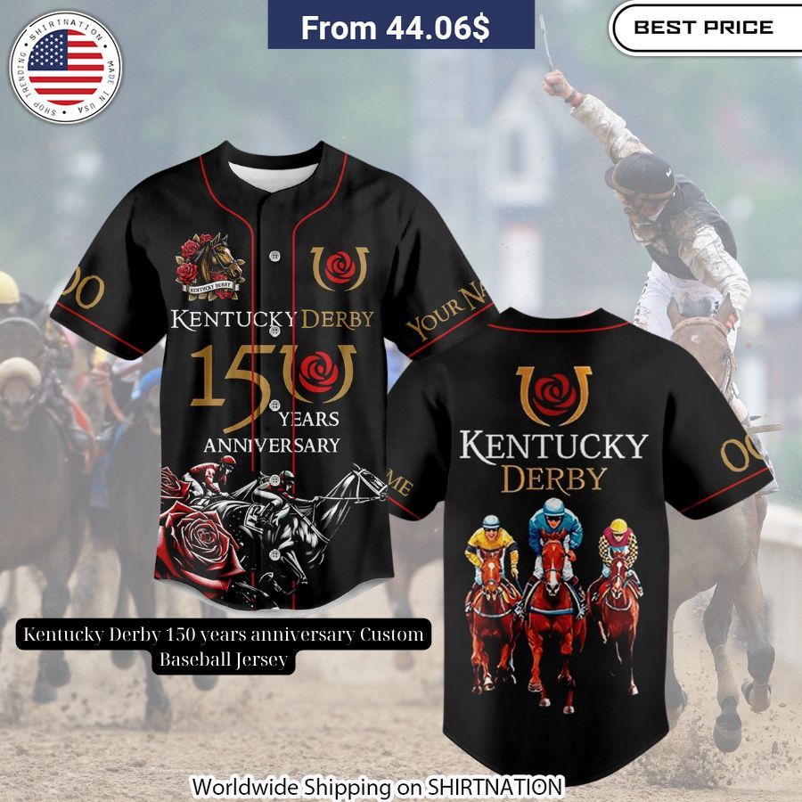 Kentucky Derby 150 years anniversary Custom Baseball Jersey Unisex T-shirt, Sweatshirt, Hoodie, Long Sleeve Tee - T-Shirt, Sweatshirt, Hoodie