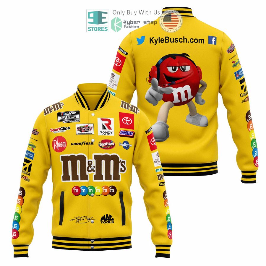 BEST Kyle Busch M&M's Baseball Jacket Unisex T-shirt, Sweatshirt, Hoodie, Long Sleeve Tee - T-Shirt, Sweatshirt, Hoodie