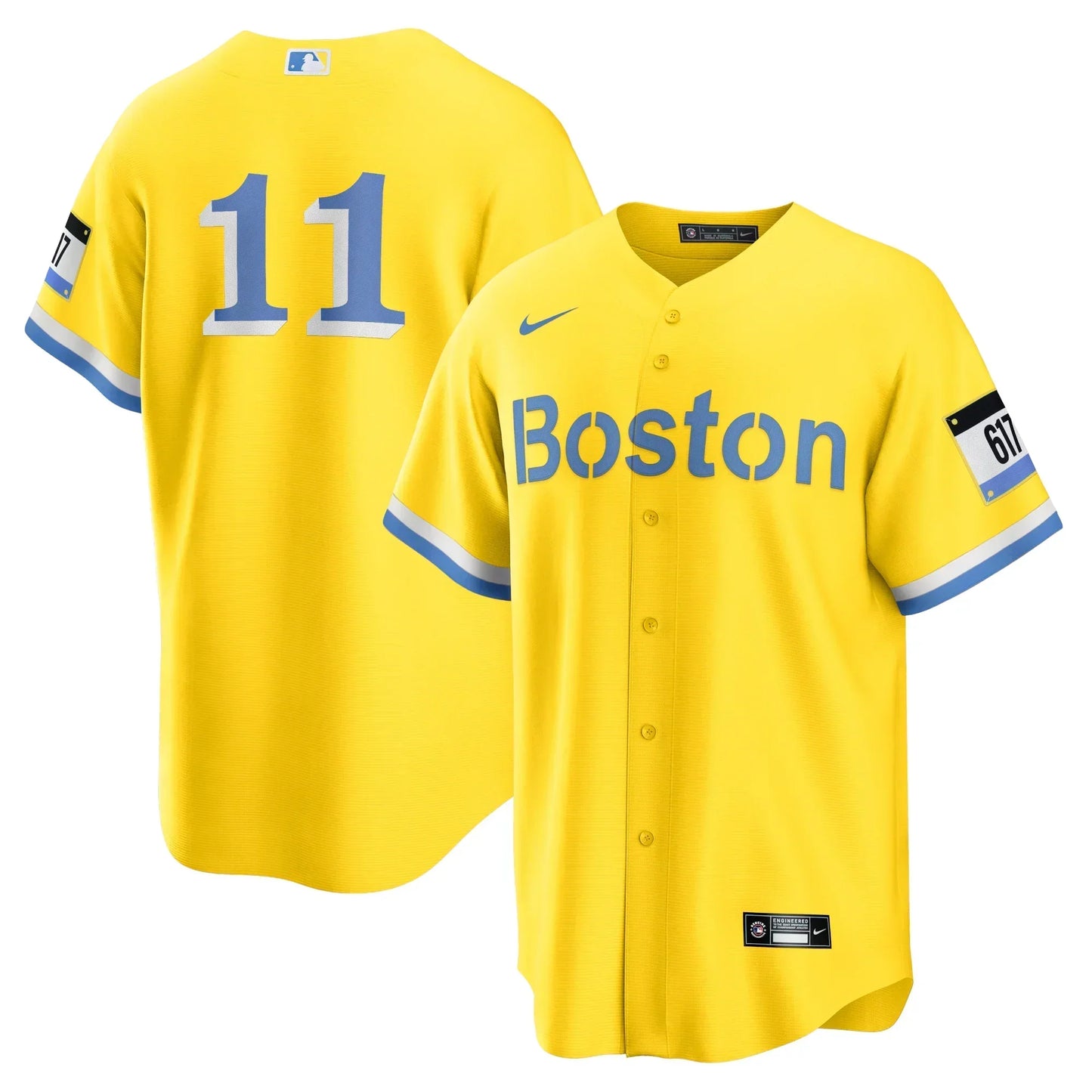 Rafael Devers Boston Red Sox City Connect Jersey Yellow baseball jersey product view 1