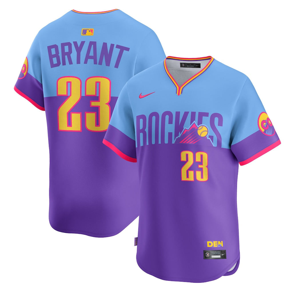Kris Bryant Colorado Rockies 2025 City Connect Jersey - Purple/Light Blue basketball jersey product view 1