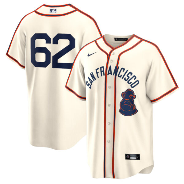 Logan Webb San Francisco Giants 2024 Rickwood Jersey - Cream baseball jersey product view 1