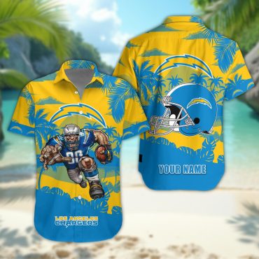 Los Angeles Chargers Personalized Gridiron Warrior Hawaiian Shirt Unisex T-shirt, Sweatshirt, Hoodie, Long Sleeve Tee - T-Shirt, Sweatshirt, Hoodie