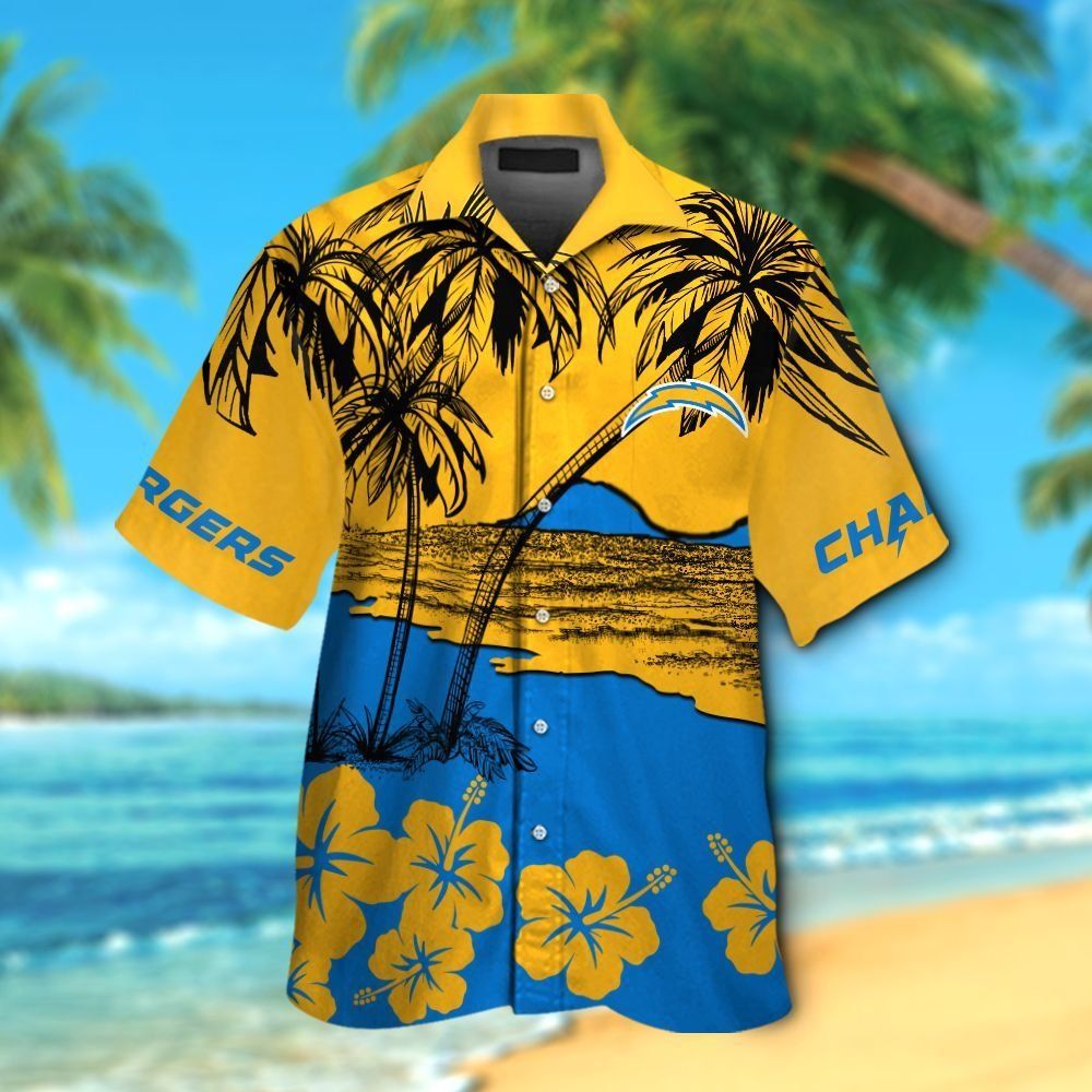 Los Angeles Chargers Short Sleeve Button Up Tropical Hawaiian Shirt Unisex T-shirt, Sweatshirt, Hoodie, Long Sleeve Tee - T-Shirt, Sweatshirt, Hoodie