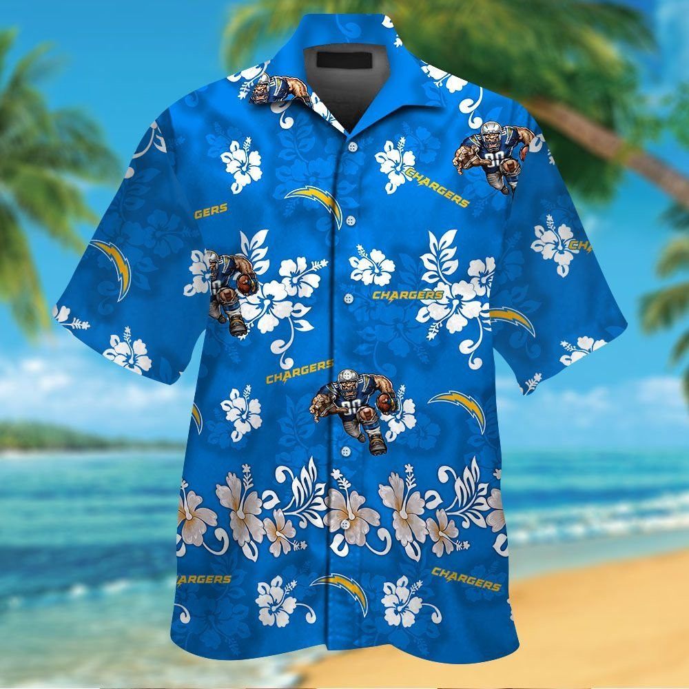 Los Angeles Chargers Short Sleeve Button Up Tropical Hawaiian Shirt VER01 Unisex T-shirt, Sweatshirt, Hoodie, Long Sleeve Tee - T-Shirt, Sweatshirt, Hoodie