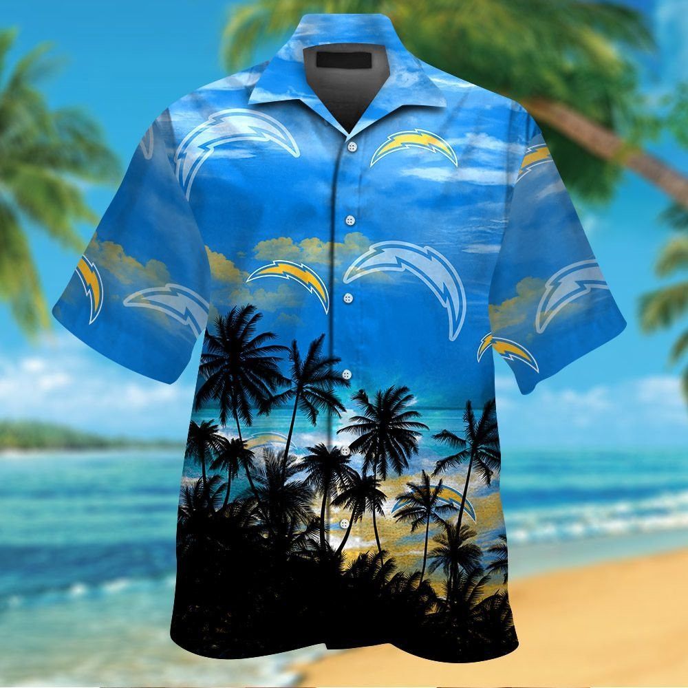 Los Angeles Chargers Short Sleeve Button Up Tropical Hawaiian Shirt VER012 Unisex T-shirt, Sweatshirt, Hoodie, Long Sleeve Tee - T-Shirt, Sweatshirt, Hoodie