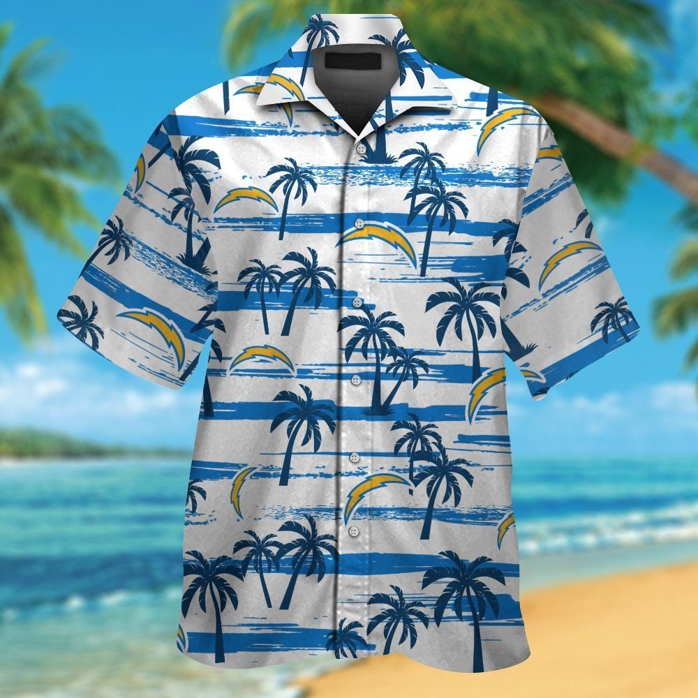 Los Angeles Chargers Short Sleeve Button Up Tropical Hawaiian Shirt VER017 Unisex T-shirt, Sweatshirt, Hoodie, Long Sleeve Tee - T-Shirt, Sweatshirt, Hoodie