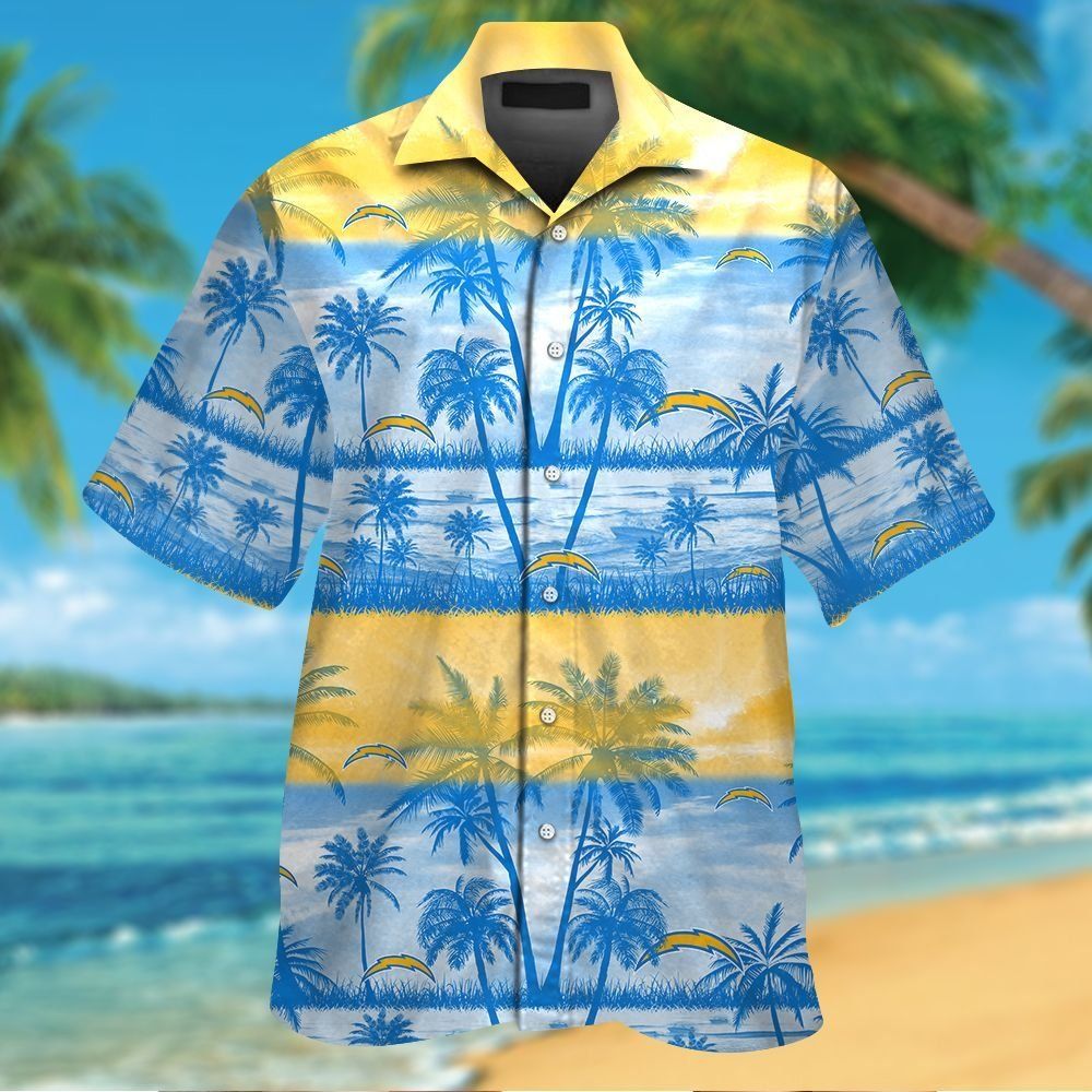 Los Angeles Chargers Short Sleeve Button Up Tropical Hawaiian Shirt VER018 Unisex T-shirt, Sweatshirt, Hoodie, Long Sleeve Tee - T-Shirt, Sweatshirt, Hoodie