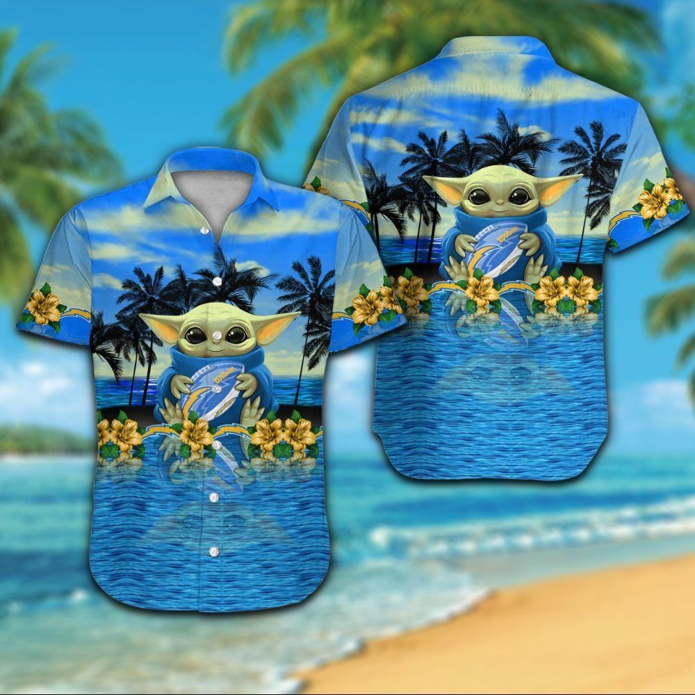 Los Angeles Chargers Short Sleeve Button Up Tropical Hawaiian Shirt VER019 Unisex T-shirt, Sweatshirt, Hoodie, Long Sleeve Tee - T-Shirt, Sweatshirt, Hoodie