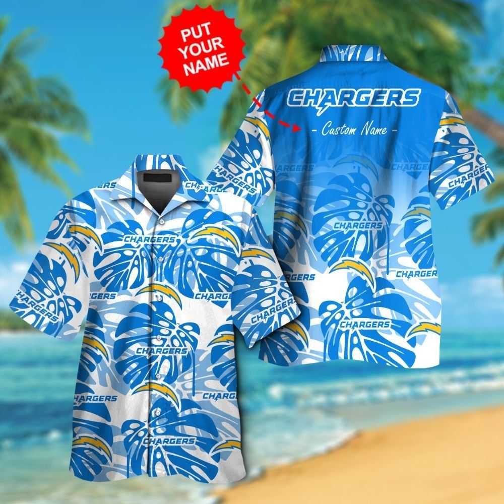 Los Angeles Chargers Short Sleeve Button Up Tropical Hawaiian Shirt VER02 Unisex T-shirt, Sweatshirt, Hoodie, Long Sleeve Tee - T-Shirt, Sweatshirt, Hoodie