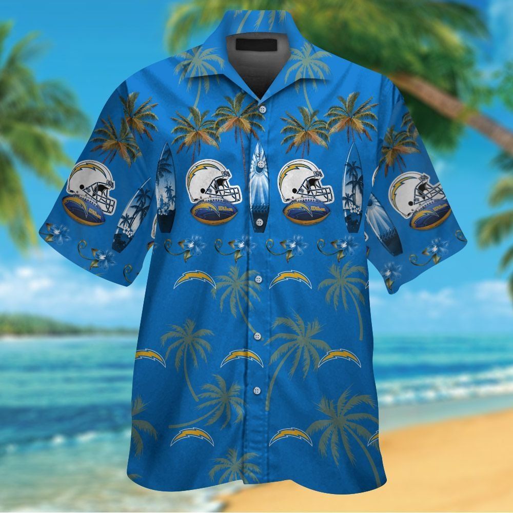 Los Angeles Chargers Short Sleeve Button Up Tropical Hawaiian Shirt VER020 Unisex T-shirt, Sweatshirt, Hoodie, Long Sleeve Tee - T-Shirt, Sweatshirt, Hoodie