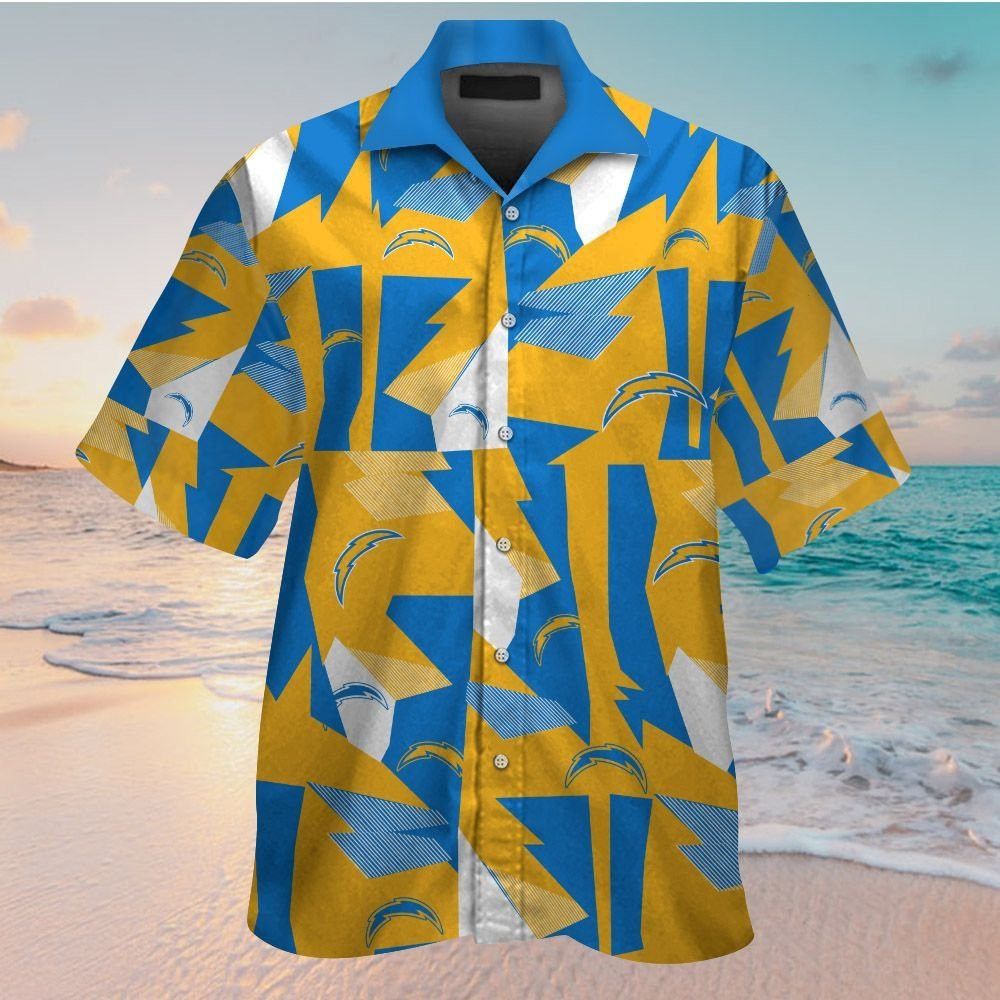 Los Angeles Chargers Short Sleeve Button Up Tropical Hawaiian Shirt VER022 Unisex T-shirt, Sweatshirt, Hoodie, Long Sleeve Tee - T-Shirt, Sweatshirt, Hoodie