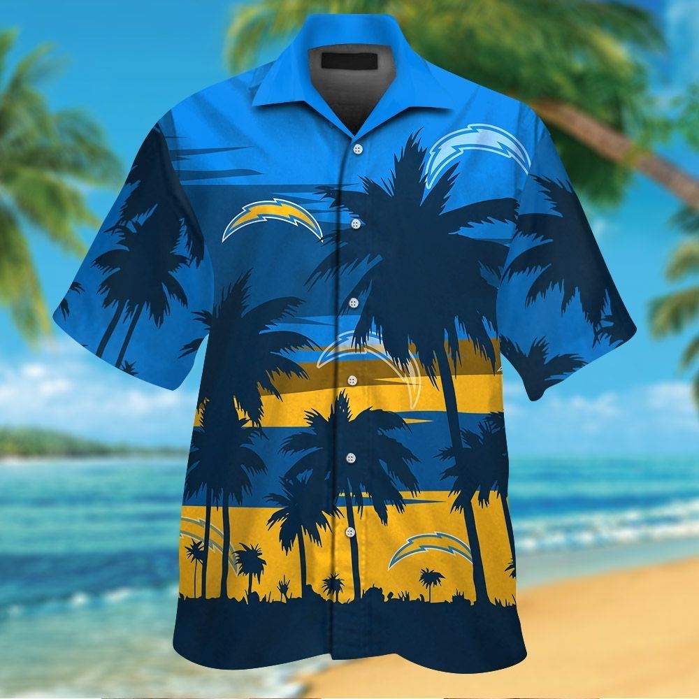 Los Angeles Chargers Short Sleeve Button Up Tropical Hawaiian Shirt VER023 Unisex T-shirt, Sweatshirt, Hoodie, Long Sleeve Tee - T-Shirt, Sweatshirt, Hoodie