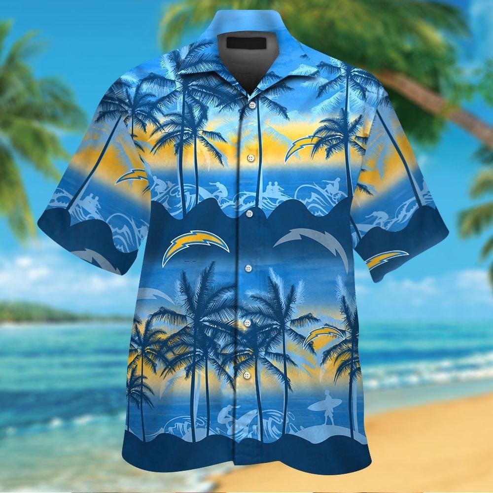 Los Angeles Chargers Short Sleeve Button Up Tropical Hawaiian Shirt VER024 Unisex T-shirt, Sweatshirt, Hoodie, Long Sleeve Tee - T-Shirt, Sweatshirt, Hoodie