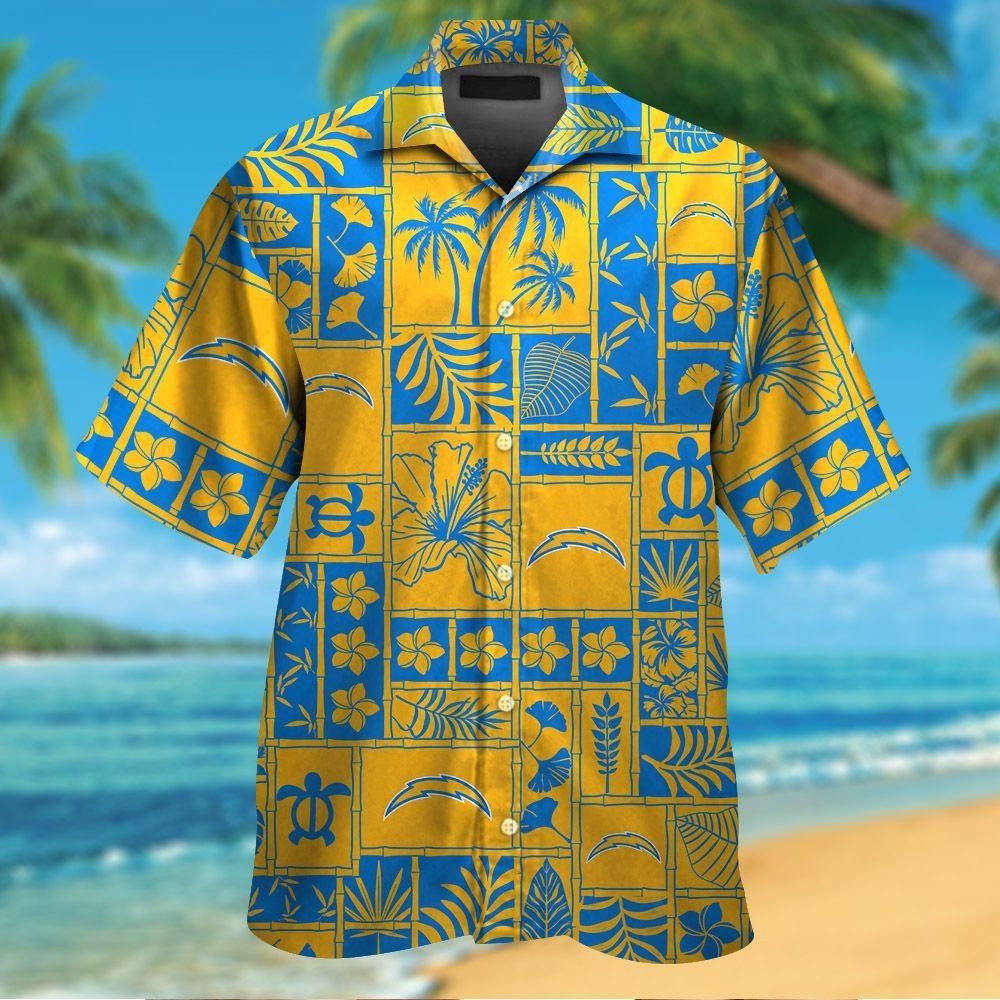 Los Angeles Chargers Short Sleeve Button Up Tropical Hawaiian Shirt VER025 Unisex T-shirt, Sweatshirt, Hoodie, Long Sleeve Tee - T-Shirt, Sweatshirt, Hoodie