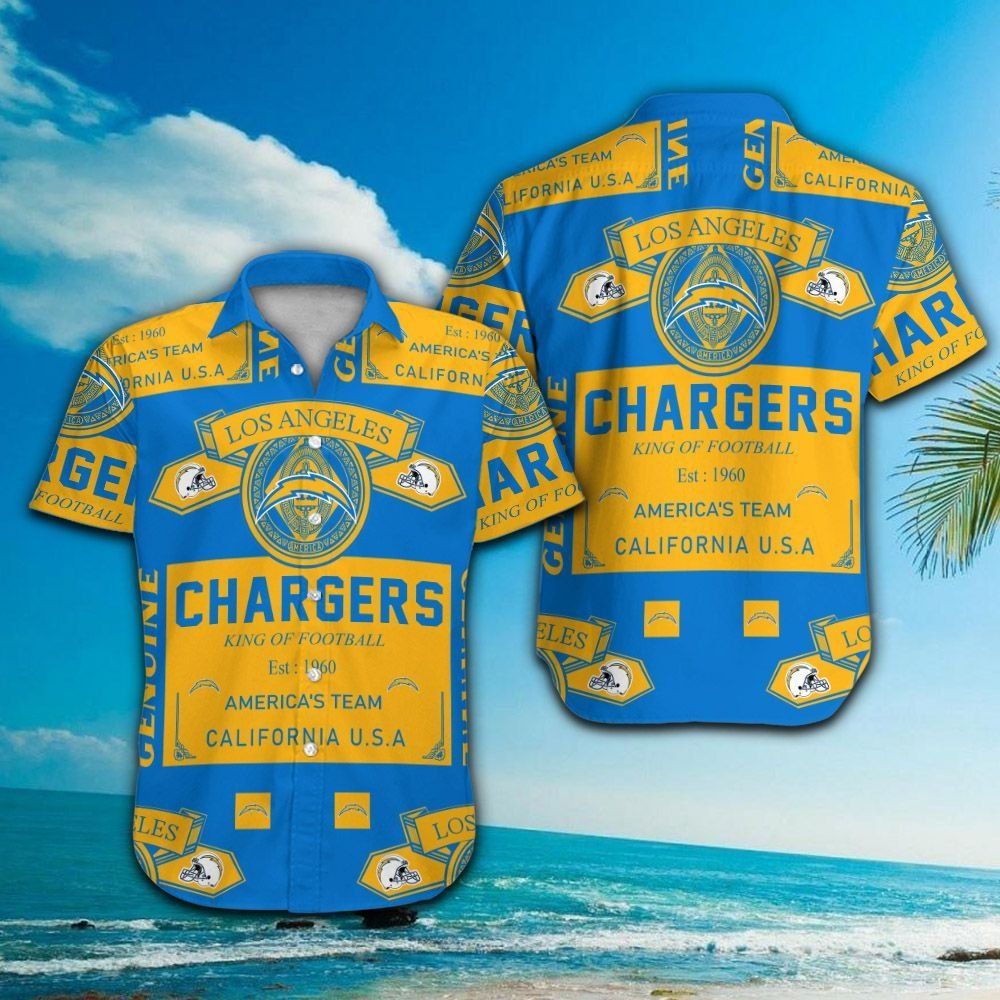Los Angeles Chargers Short Sleeve Button Up Tropical Hawaiian Shirt VER026 Unisex T-shirt, Sweatshirt, Hoodie, Long Sleeve Tee - T-Shirt, Sweatshirt, Hoodie