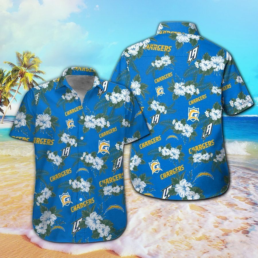 Los Angeles Chargers Short Sleeve Button Up Tropical Hawaiian Shirt VER027 Unisex T-shirt, Sweatshirt, Hoodie, Long Sleeve Tee - T-Shirt, Sweatshirt, Hoodie