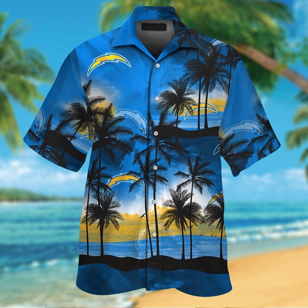 Los Angeles Chargers Short Sleeve Button Up Tropical Hawaiian Shirt VER028 Unisex T-shirt, Sweatshirt, Hoodie, Long Sleeve Tee - T-Shirt, Sweatshirt, Hoodie