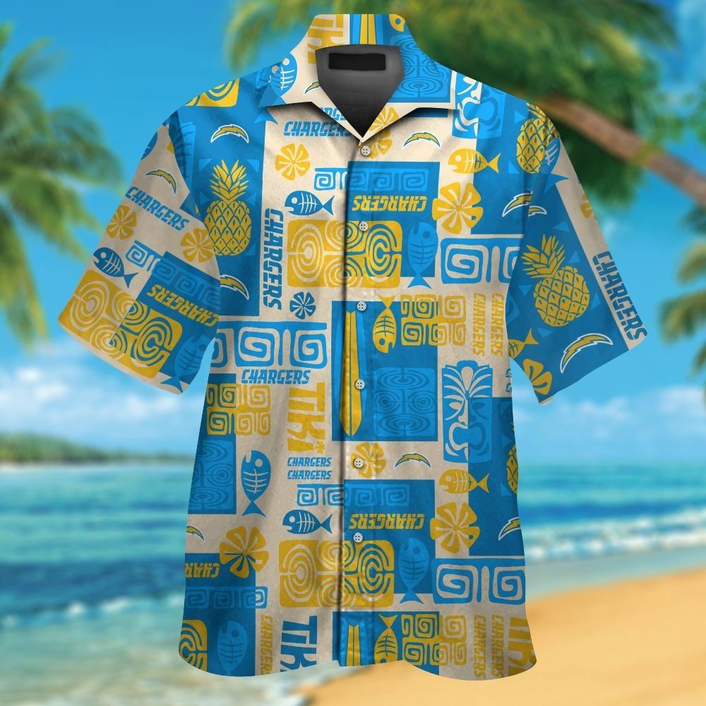 Los Angeles Chargers Short Sleeve Button Up Tropical Hawaiian Shirt VER03 Unisex T-shirt, Sweatshirt, Hoodie, Long Sleeve Tee - T-Shirt, Sweatshirt, Hoodie