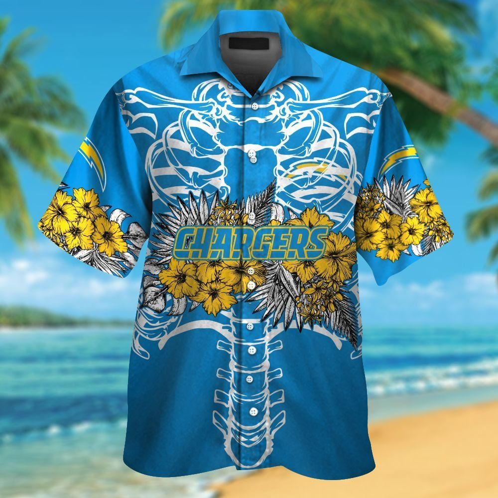 Los Angeles Chargers Short Sleeve Button Up Tropical Hawaiian Shirt VER05 Unisex T-shirt, Sweatshirt, Hoodie, Long Sleeve Tee - T-Shirt, Sweatshirt, Hoodie