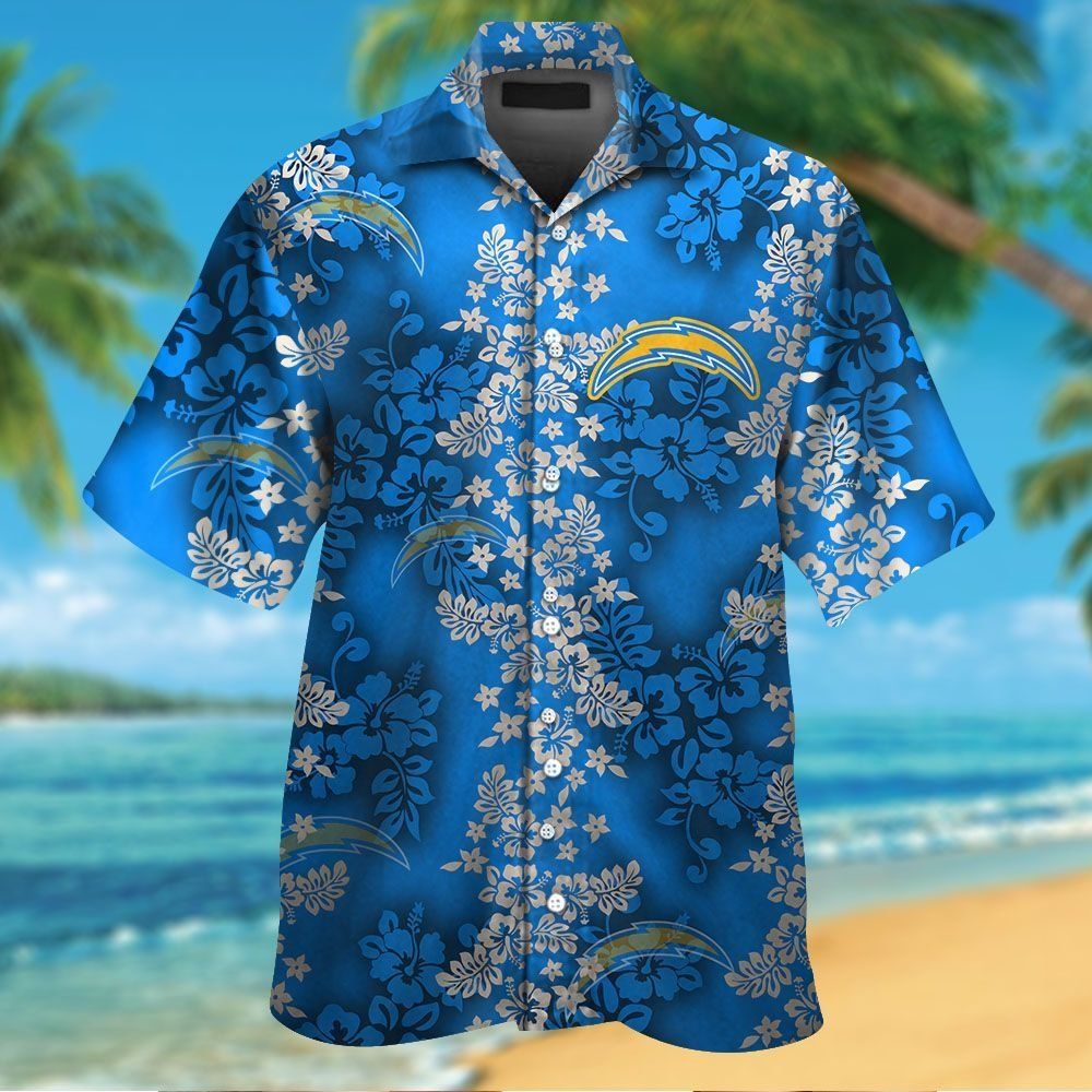 Los Angeles Chargers Short Sleeve Button Up Tropical Hawaiian Shirt VER06 Unisex T-shirt, Sweatshirt, Hoodie, Long Sleeve Tee - T-Shirt, Sweatshirt, Hoodie