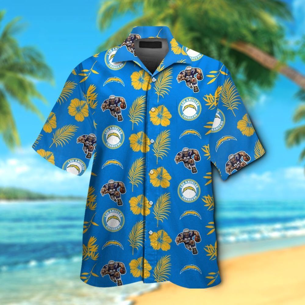 Los Angeles Chargers Short Sleeve Button Up Tropical Hawaiian Shirt VER07 Unisex T-shirt, Sweatshirt, Hoodie, Long Sleeve Tee - T-Shirt, Sweatshirt, Hoodie