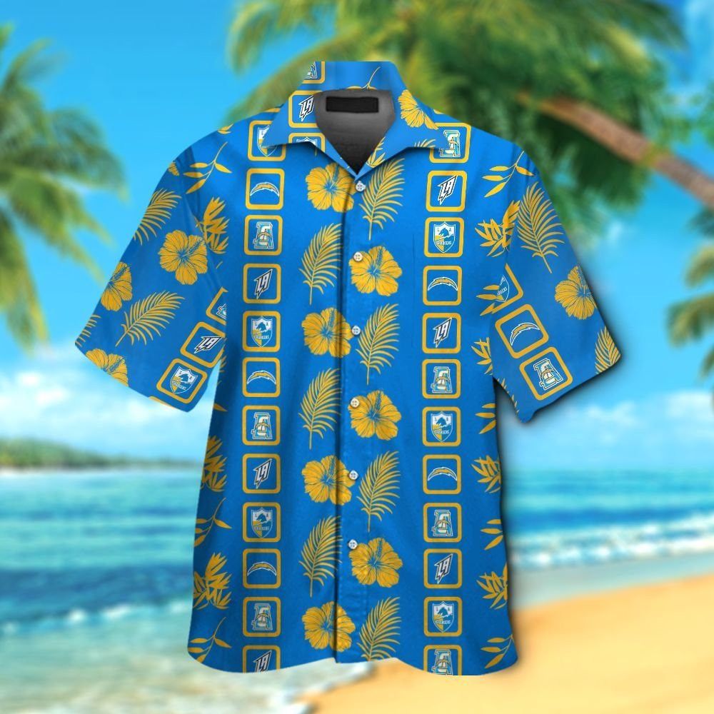 Los Angeles Chargers Short Sleeve Button Up Tropical Hawaiian Shirt VER08 Unisex T-shirt, Sweatshirt, Hoodie, Long Sleeve Tee - T-Shirt, Sweatshirt, Hoodie