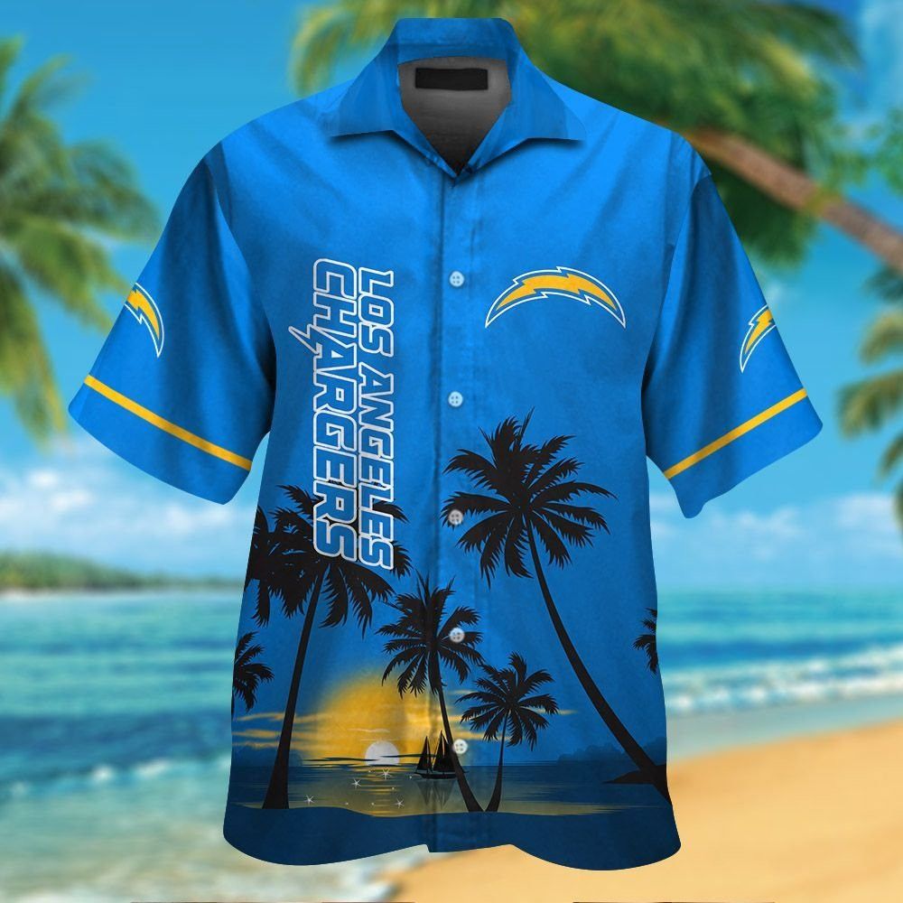 Los Angeles Chargers Short Sleeve Button Up Tropical Hawaiian Shirt VER09 Unisex T-shirt, Sweatshirt, Hoodie, Long Sleeve Tee - T-Shirt, Sweatshirt, Hoodie