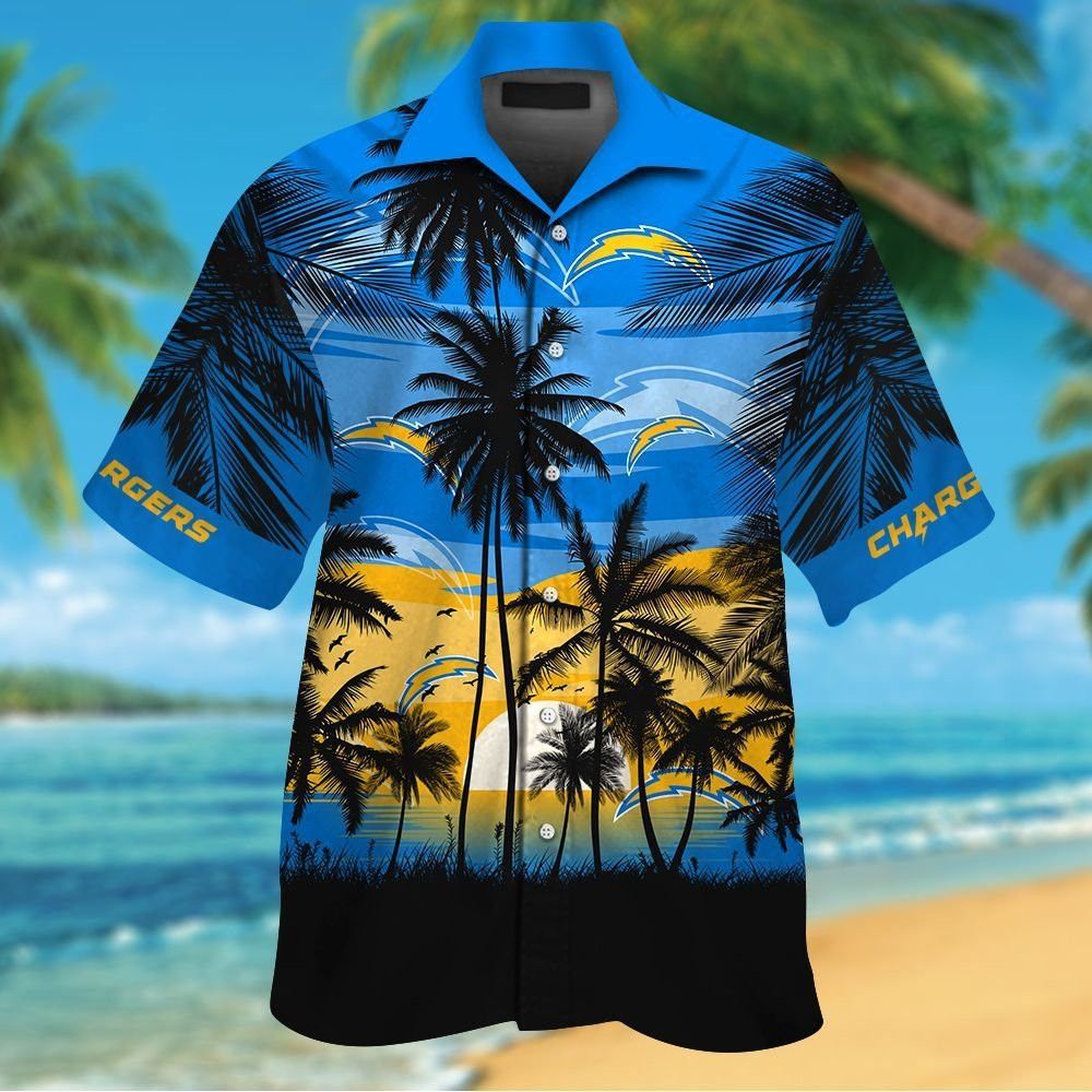 Los Angeles Chargers Short Sleeve Button Up Tropical Shirt Hawaiian Shirt Unisex T-shirt, Sweatshirt, Hoodie, Long Sleeve Tee - T-Shirt, Sweatshirt, Hoodie
