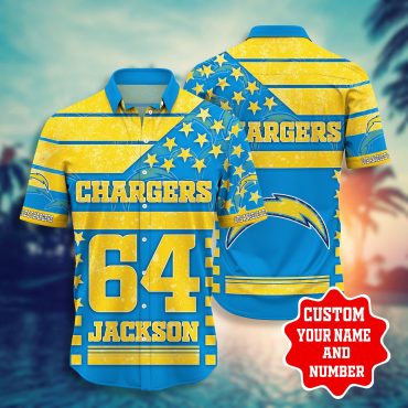 Los Angeles Chargers Star Stripes Custom Hawaiian Shirt Unisex T-shirt, Sweatshirt, Hoodie, Long Sleeve Tee - T-Shirt, Sweatshirt, Hoodie