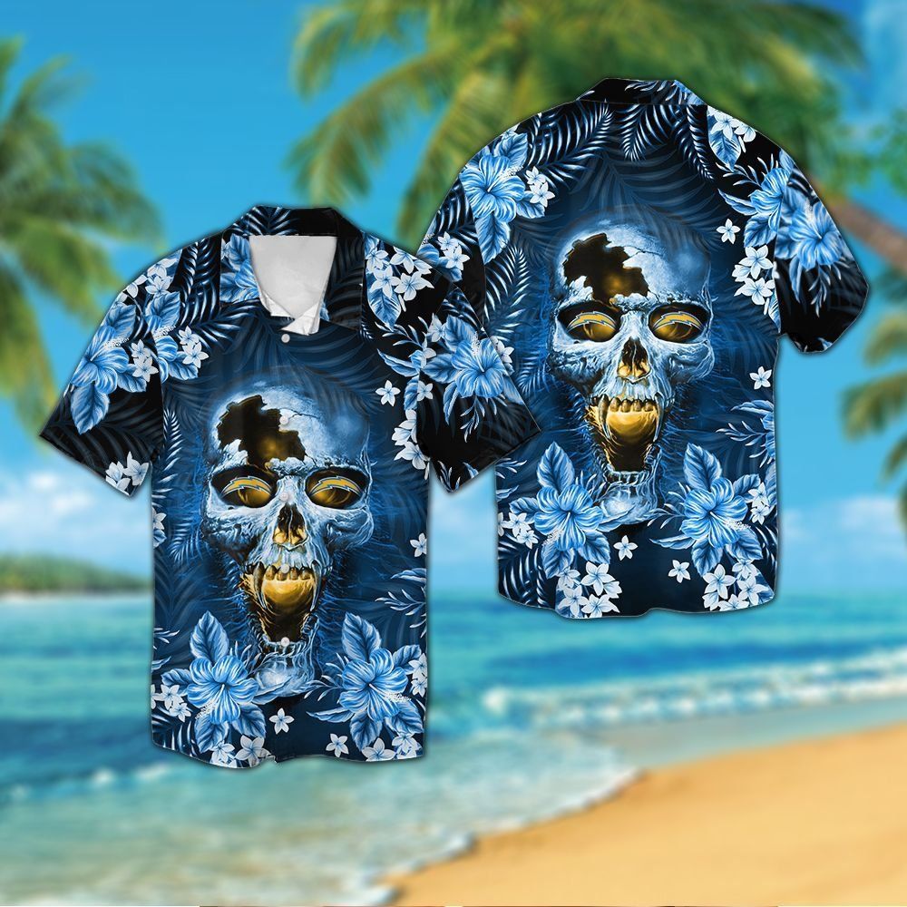 Los Angeles Chargersskull Short Sleeve Button Up Tropical Hawaiian Shirt VER01 Unisex T-shirt, Sweatshirt, Hoodie, Long Sleeve Tee - T-Shirt, Sweatshirt, Hoodie