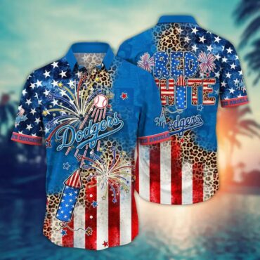 Los Angeles Dodgers Fireworks & Stars Hawaiian Shirt Unisex T-shirt, Sweatshirt, Hoodie, Long Sleeve Tee - T-Shirt, Sweatshirt, Hoodie