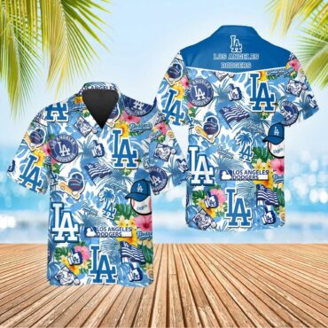 Los Angeles Dodgers Tropical Logo Collage Hawaiian Shirt Unisex T-shirt, Sweatshirt, Hoodie, Long Sleeve Tee - T-Shirt, Sweatshirt, Hoodie