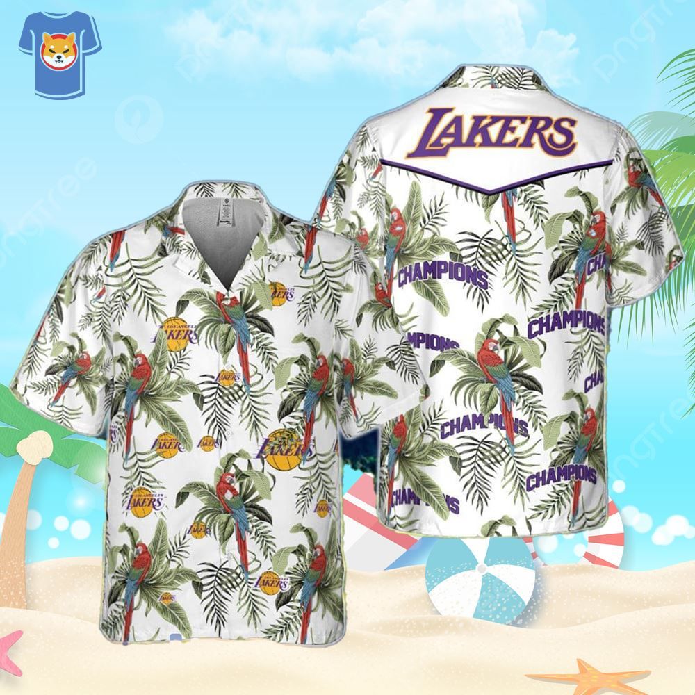 Los Angeles Lakers Tropical And Basketball Champions Pattern Print Hawaiian Shirt Unisex T-shirt, Sweatshirt, Hoodie, Long Sleeve Tee - T-Shirt, Sweatshirt, Hoodie