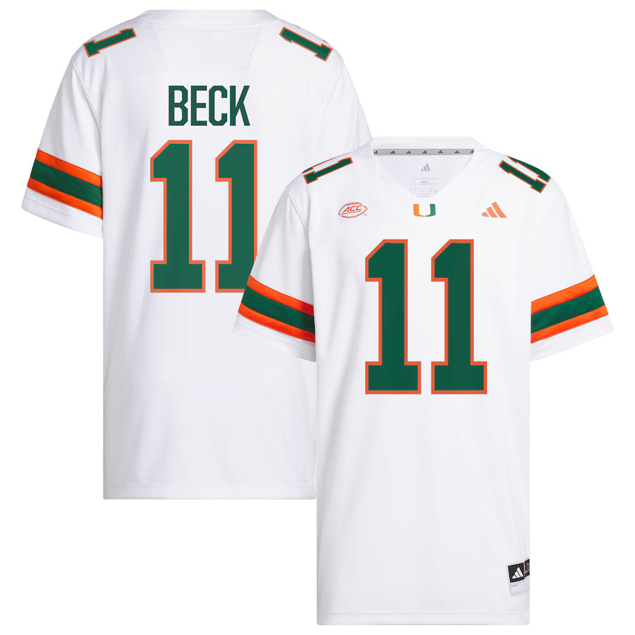 Carson Beck Miami Hurricanes Jersey - White hockey jersey product view 1