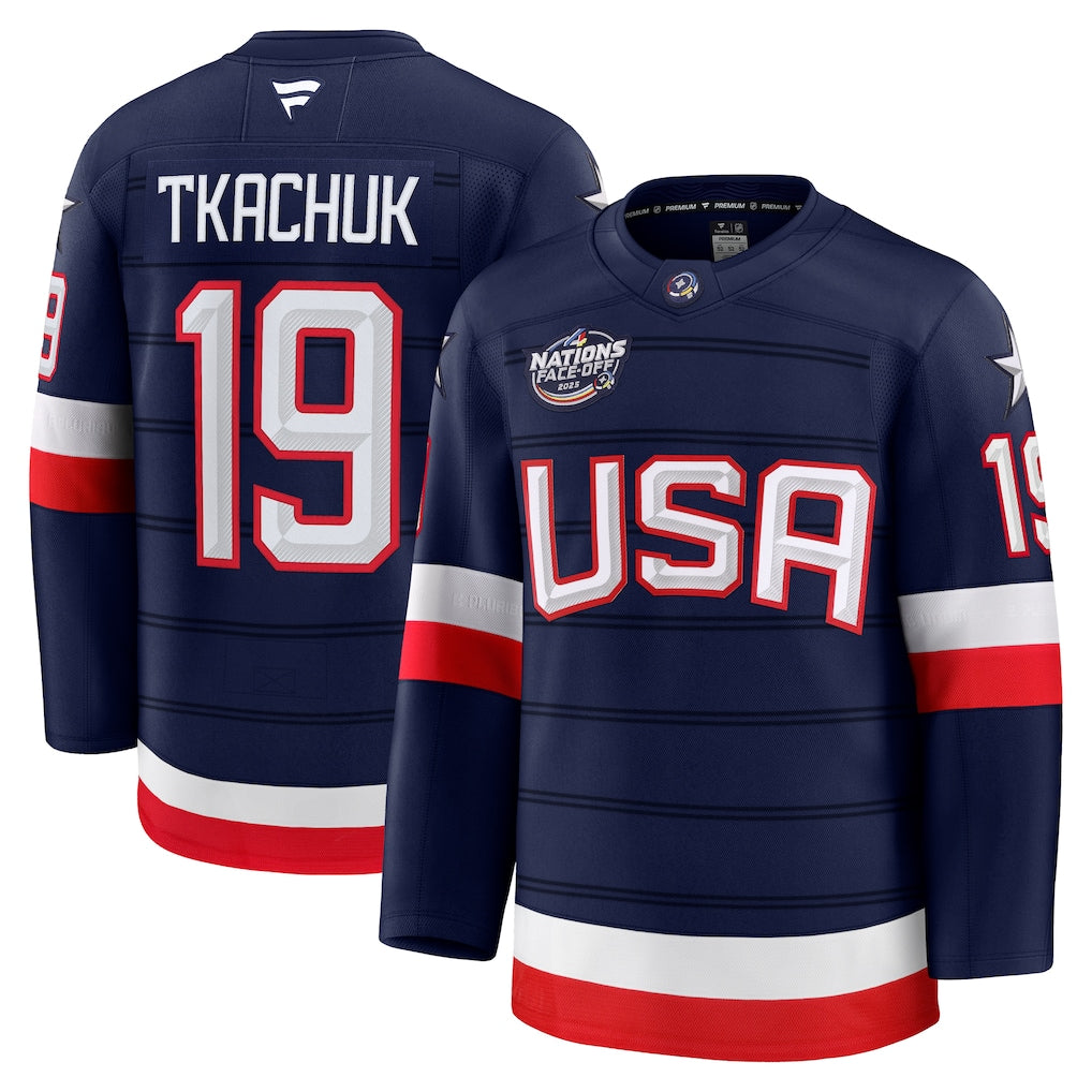 Matthew Tkachuk USA 2025 4 Nations Face-Off Premium Jersey - Navy sports jersey product view 1