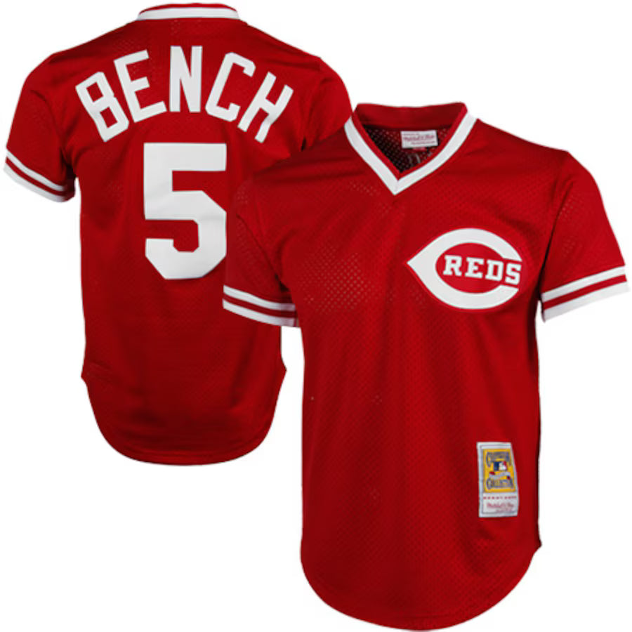 Johnny Bench Cincinnati Reds 1983 Cooperstown Collection Mesh Batting Practice Jersey - Red baseball jersey product view 1