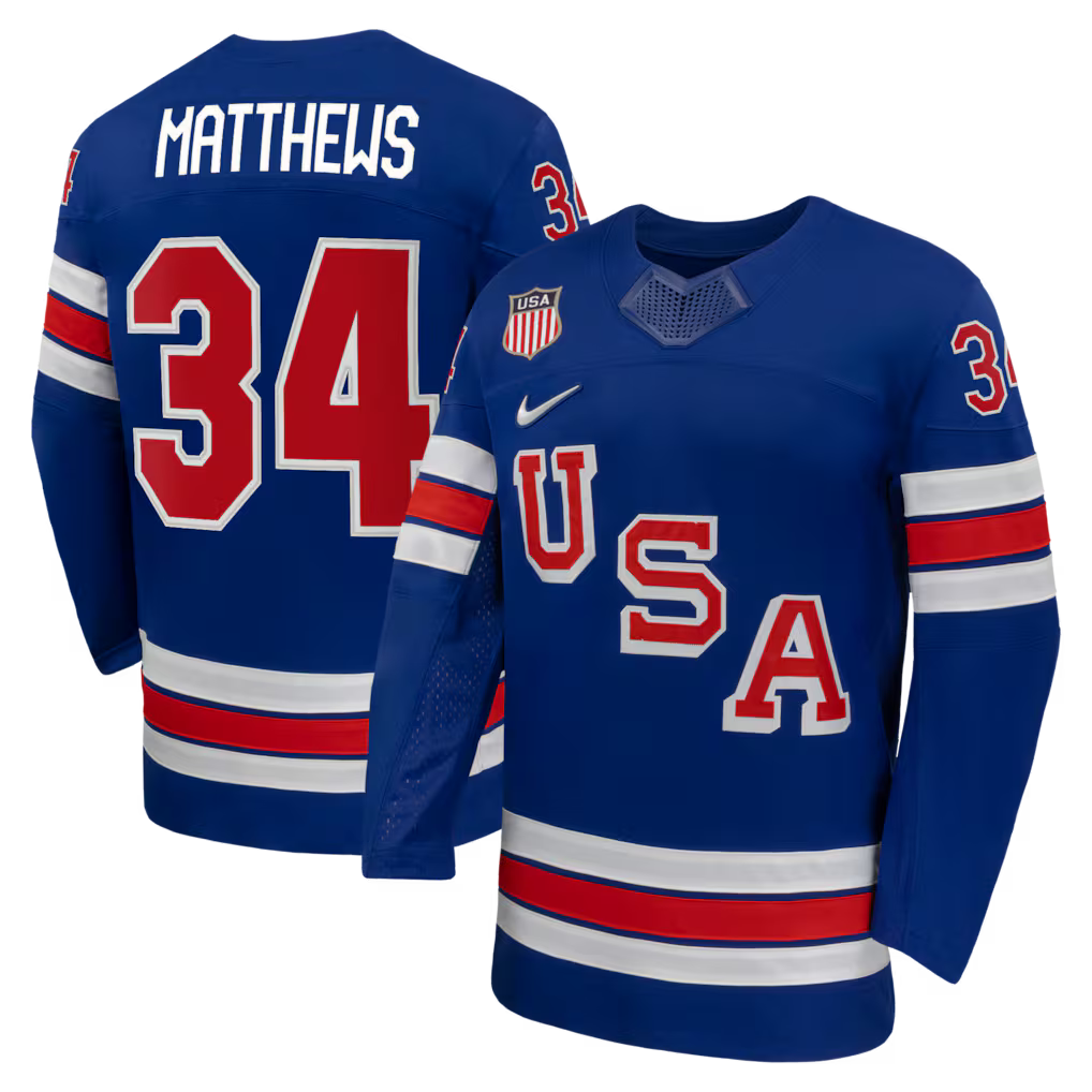 Auston Matthews USA 2026 Olympic Home Jersey - Royal sports jersey product view 1
